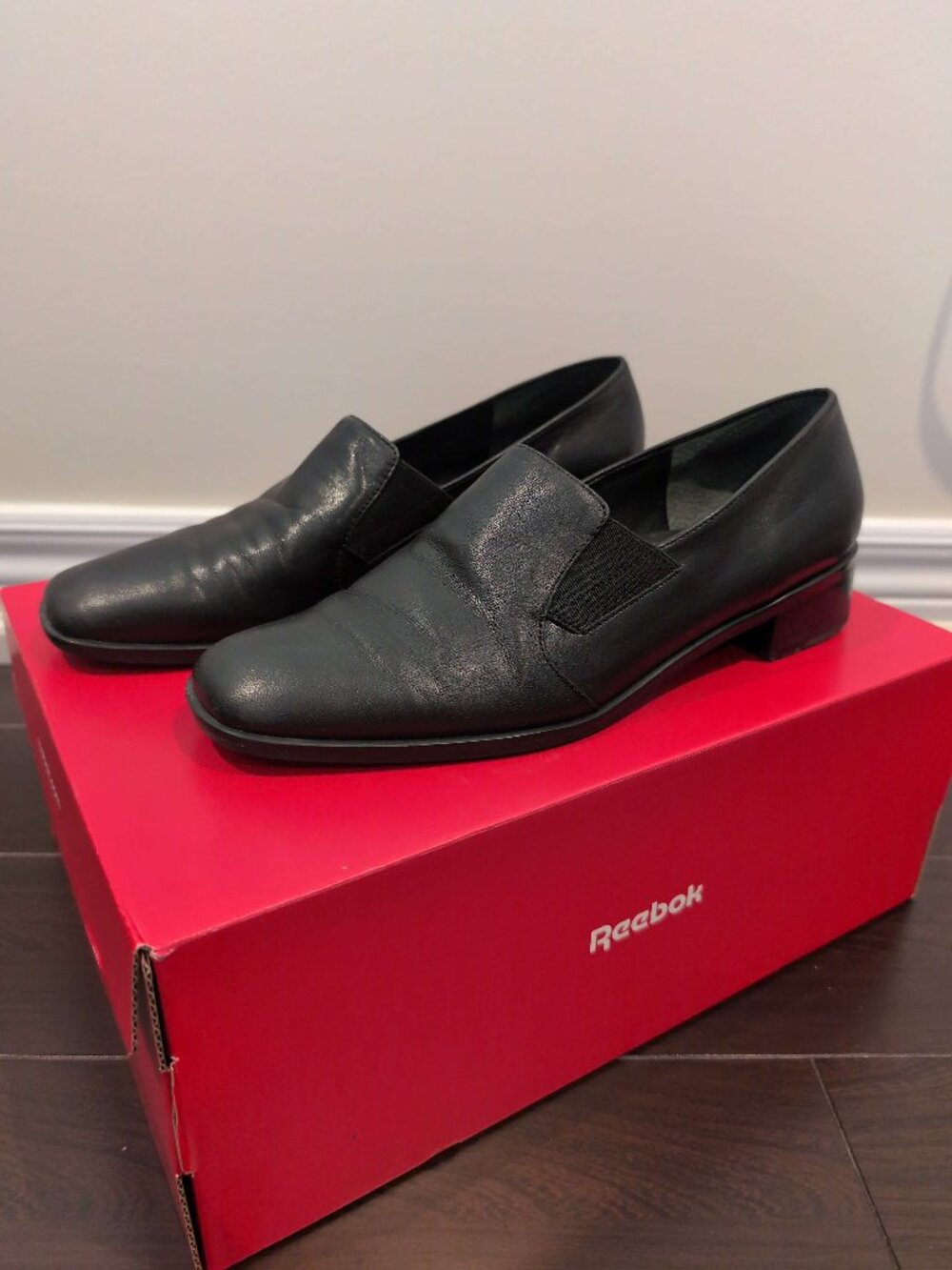 Trotters Black Leather Square Toe Slip-On Loafers | Elastic Panel | Low Heel | S